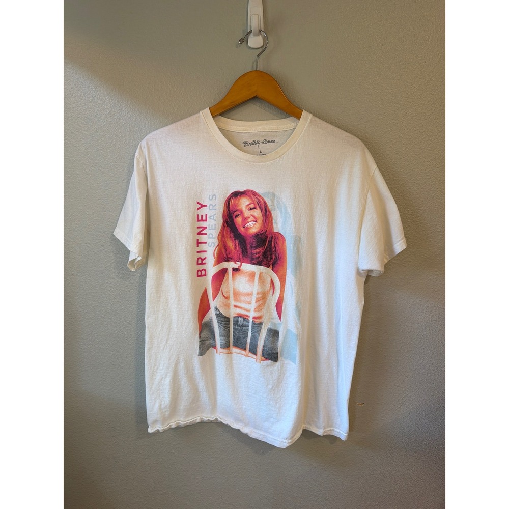 Britney Spears Graphic T-Shirt Large White Y2K Pop Icon Portrait Tee Concert